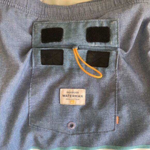 Quiksilver Waterman Collection Striped Swim Shorts Size L GUC Blue - Picture 5 of 5